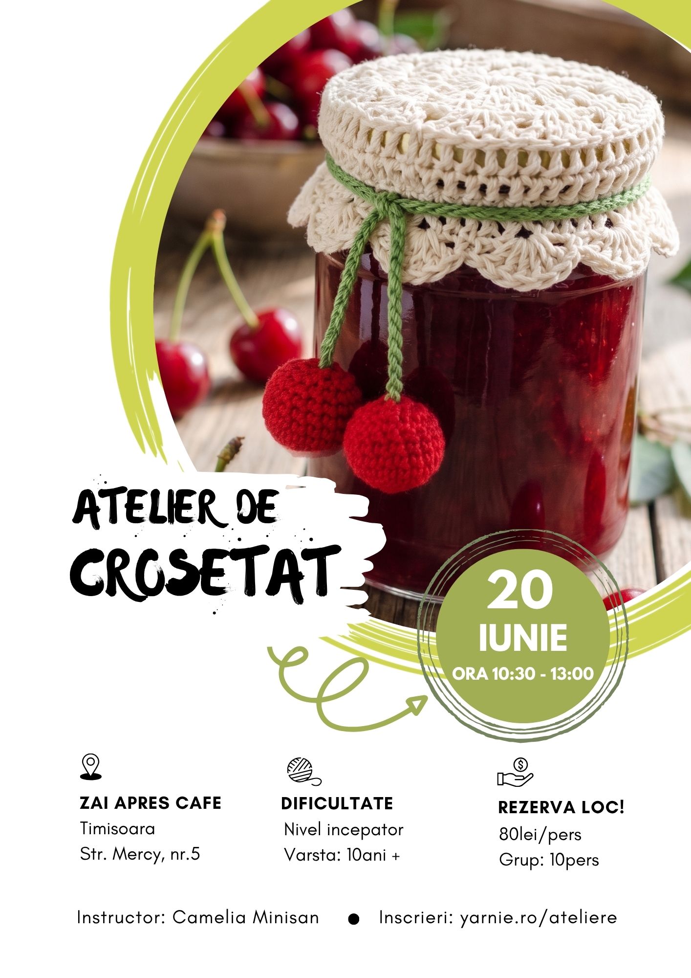 Atelier de Croșetat - Pălăriuță cu Cireșe